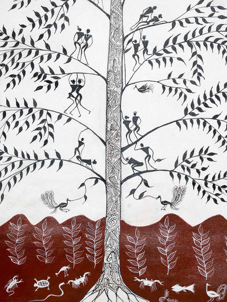 Large Warli Painting of Couples in a Tree