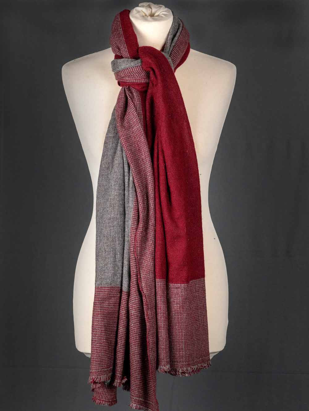 Dark Red & Grey Reversible Cashmere Scarf