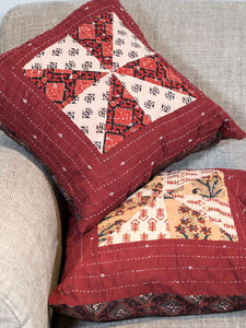 Dark Red Printed Patchwork Cushion Covers