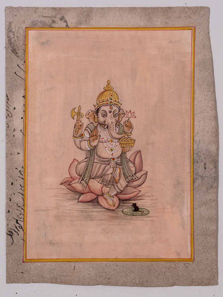 Delicate Gouche Painting of Ganesh on old paper