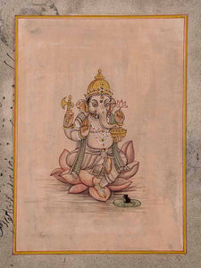 Delicate Gouche Painting of Ganesh on old paper