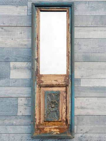 Distressed Blue & Cream Tall Indian Mirror