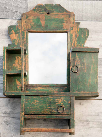 Distressed Green Painted Indian Barber's Mirror