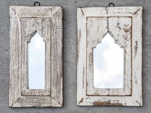 Distressed White Arched Mirror