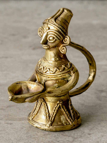 Dokra Brass Statue of a Woman offering a Lamp 
