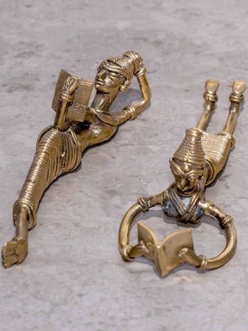 Dokra Brass Statues of Women Reading Books