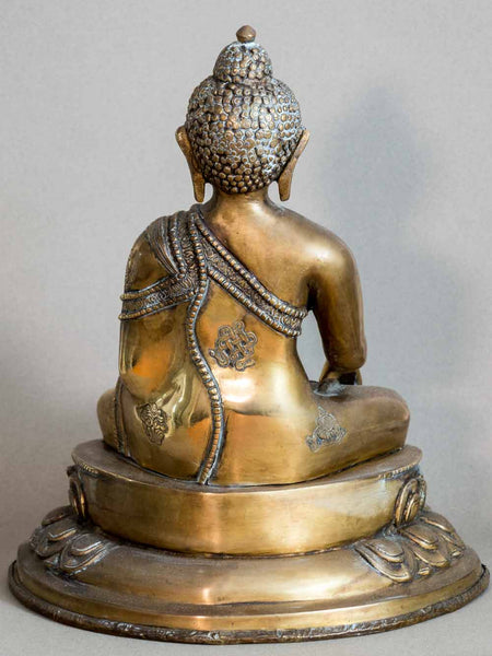 Earth Touching Buddha Statue on Lotus Plinth