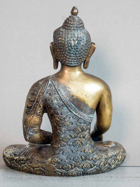 Earth Touching Buddha Statue with Detailed Robes