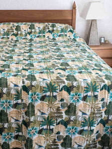 Green Forest Print Indian Cotton Bedspread