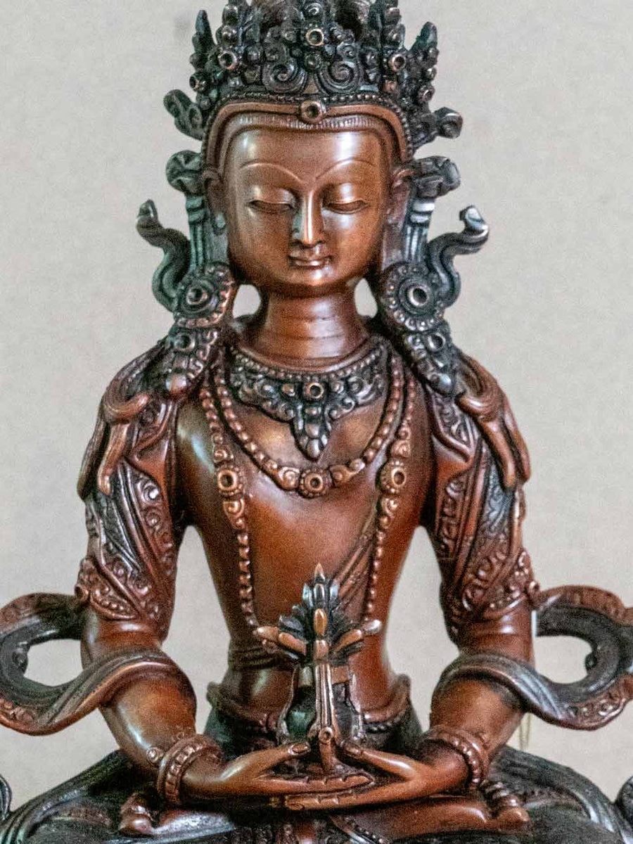 Amitayus Buddha Statue, Oxidised Copper | Silk Road Gallery