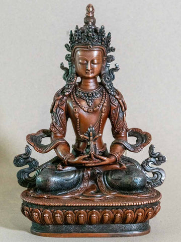 Fine Amitayus Buddha Statue, Oxidised Copper