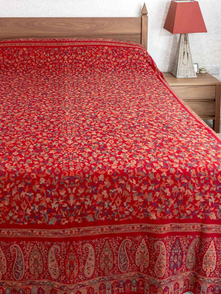 Finely Woven Red Floral Wool Bedspread 