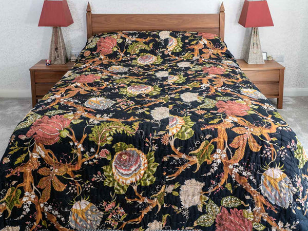Flowering Tree Print Indian Cotton Quilt 