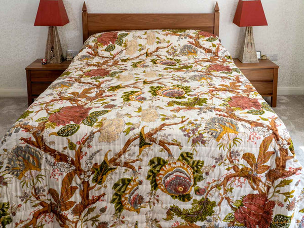 Flowering Tree Print Indian Cotton Quilt 