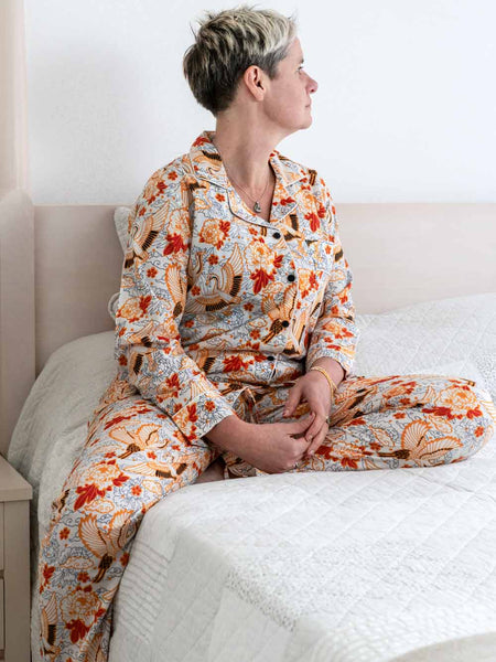 Flying Cranes Printed on White Cotton PJ's 