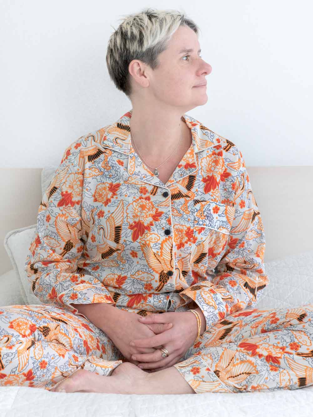 Flying Cranes Printed on White Cotton PJ's