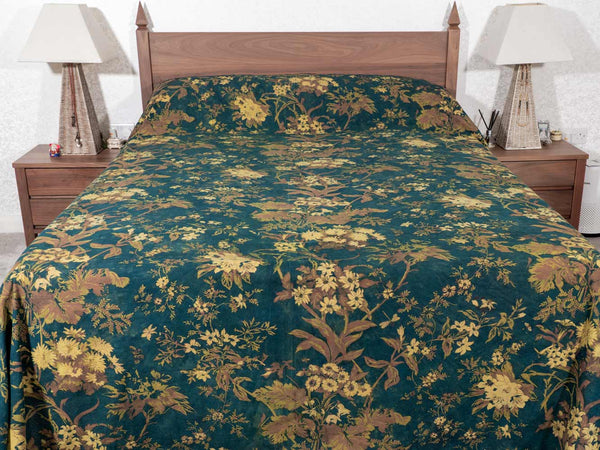 Forest Green Floral Indian Bedspread