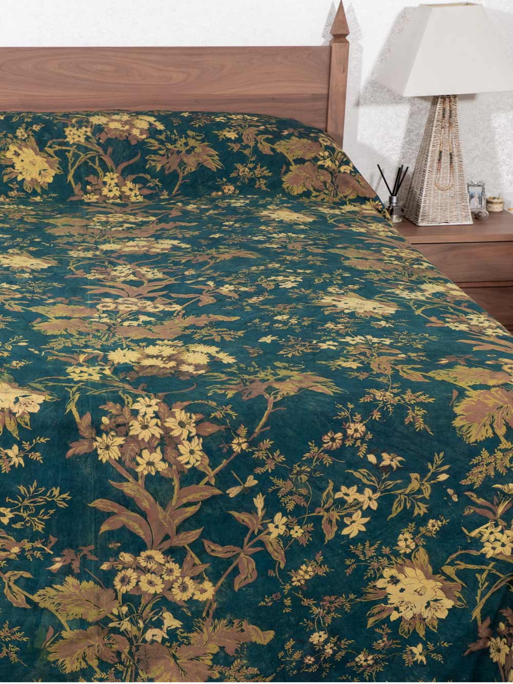 Forest Green Floral Indian Bedspread