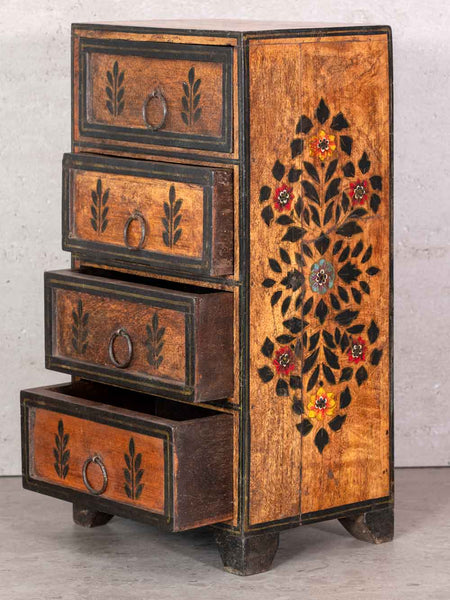 Four Drawer Painted Mini Chest, Antiqued Floral