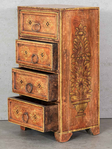 Four Drawer Painted Mini Chest, Apricot Floral