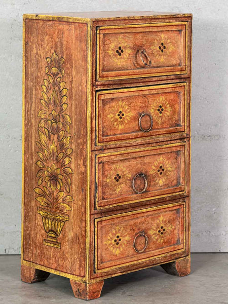 Four Drawer Painted Mini Chest, Apricot Floral