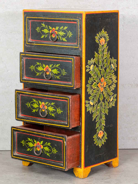 Four Drawer Painted Mini Chest, Black Floral