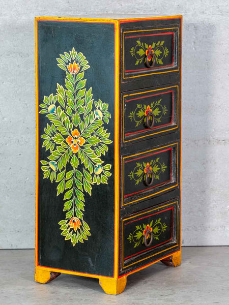 Four Drawer Painted Mini Chest, Black Floral