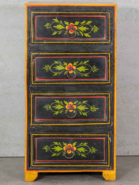Four Drawer Painted Mini Chest, Black Floral