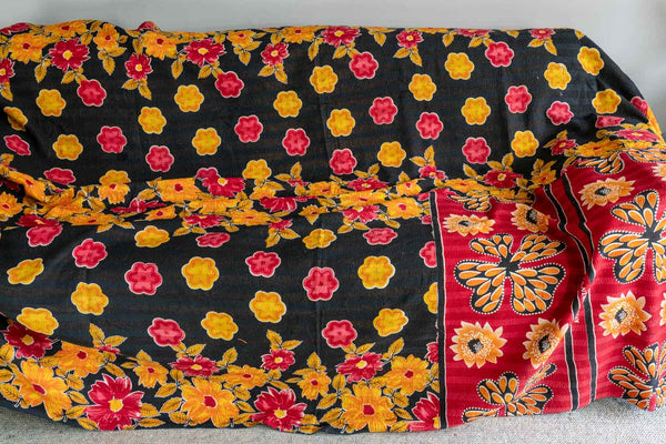 Giant Red, Blue & Yellow Flowers Kantha Throw 
