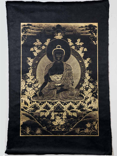 Gold Buddha Print on Black Nepalese Rice Paper