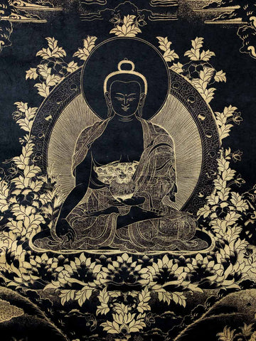 Gold Buddha Print on Black Nepalese Rice Paper