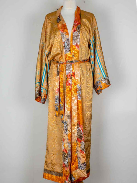 Gold Patterned Long Indian Kimono