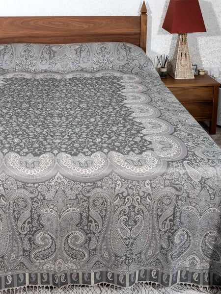 Gray Reversible Jacquard Woollen Bedspread