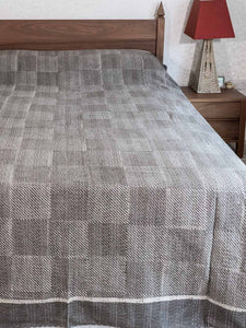 Gray Squares Printed Indian Bedspread