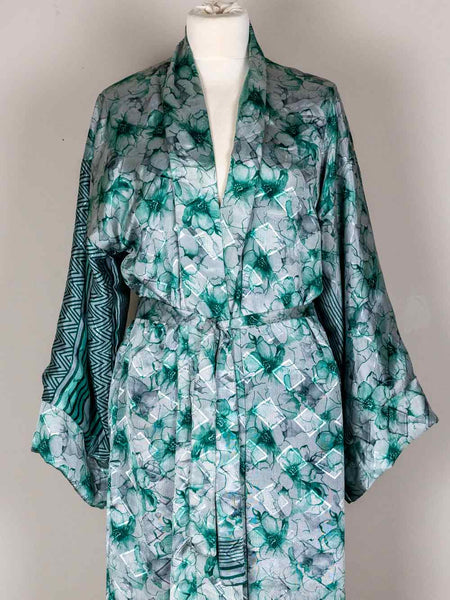 Green Patterned Long Indian Kimono 