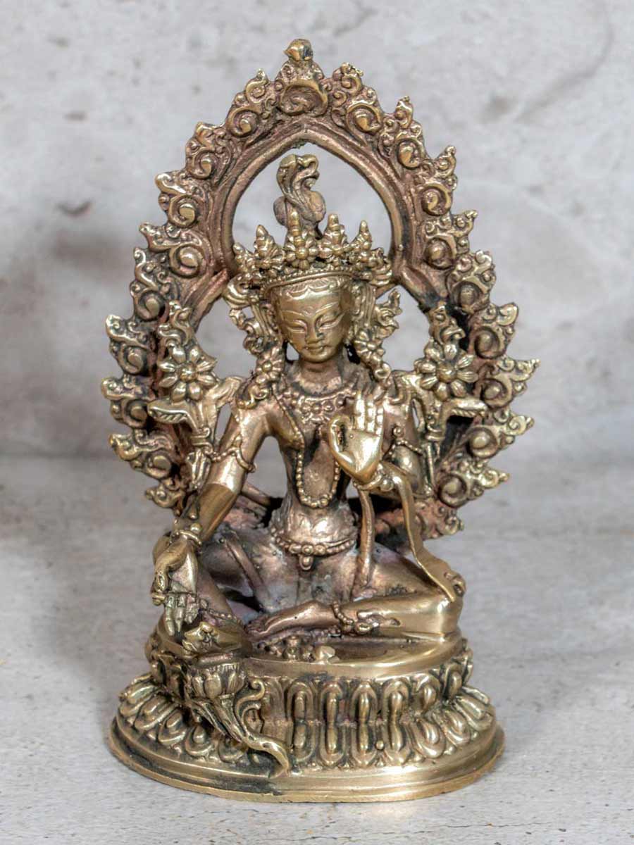 Green Tara Buddha Statue, Brass 12cm