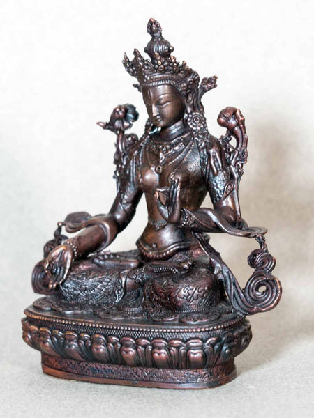 Green Tara Buddha Statue, Fine Oxidised Copper