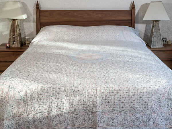 Gudri Stitched White Indian Bedspread 