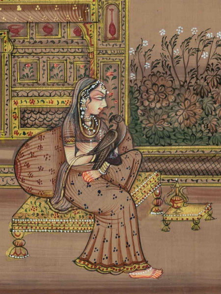 Indian Miniature Painting of a Lady & a Bird