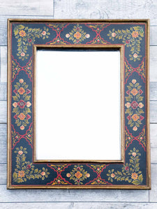 Indian Mirror with Floral Paintings on Black Frame