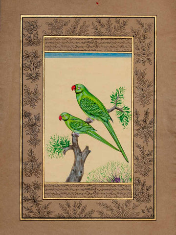 Indian Miniature Painting of Two Parrots