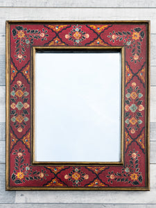 Indian Mirror with Floral Painting on Black Frame