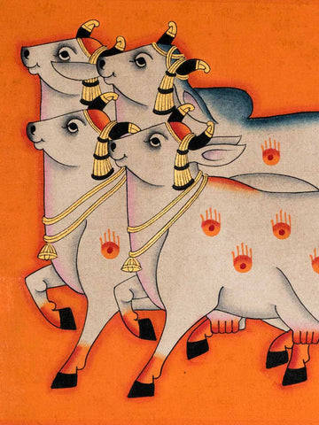 Indian Painting of Four Cows with Gold