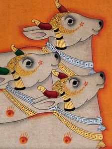  Indian Painting of Three Cows with Gold