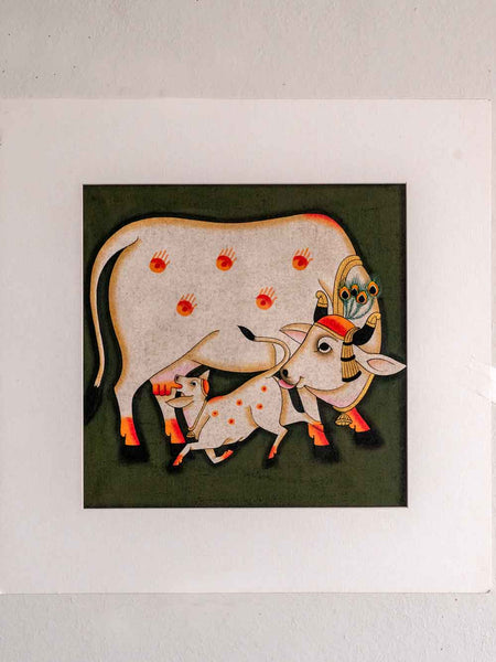 Indian Painting of a Cow and Suckling Calf
