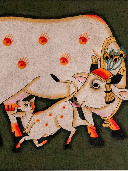Indian Painting of a Cow and Suckling Calf