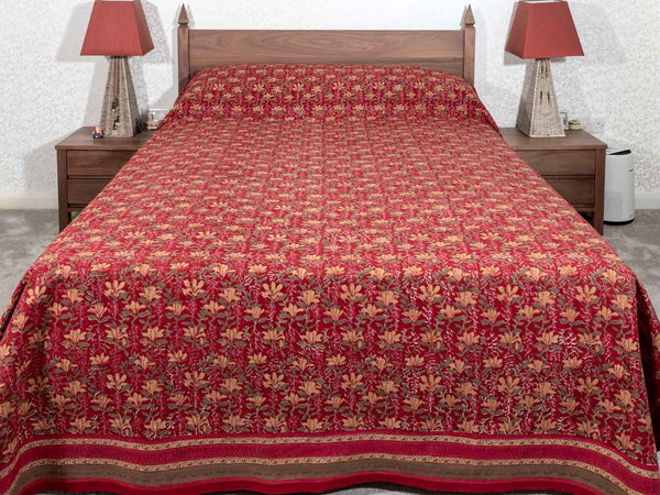 Indian Red & Gold Floral Bedspread