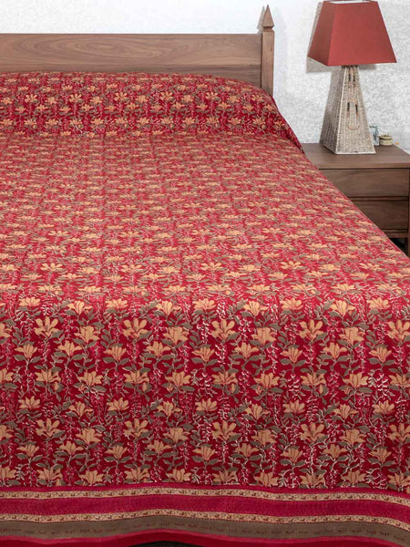 Indian Red & Gold Floral Bedspread