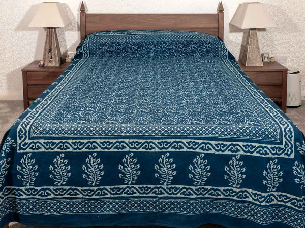 Indigo Leaf Pattern Indian Bedspread