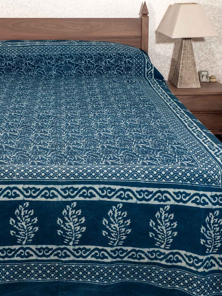 Indigo Leaf Pattern Indian Bedspread